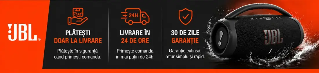 JBL · Plata la livrare · Transport 24h · 30 zile garanție